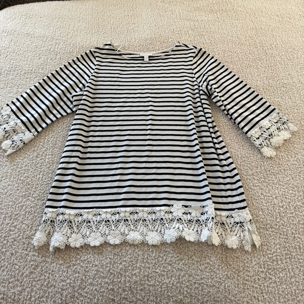 Charter Club Black and White Striped Top
